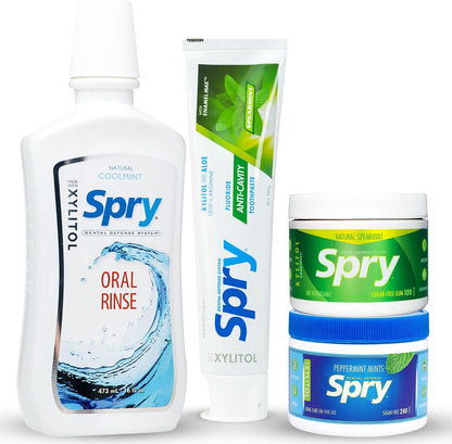 Spry Total Dental Health Kit with Toothpaste, Oral Rinse, Gum and Mints