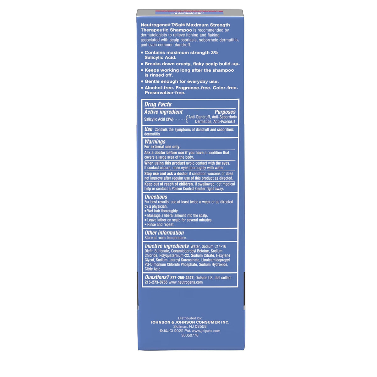 Neutrogena T/Sal Shampoo — rear packaging and label details