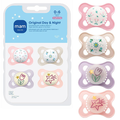 MAM Original Dummies 0-6 Months, Glow in the Dark, 4 Pack
