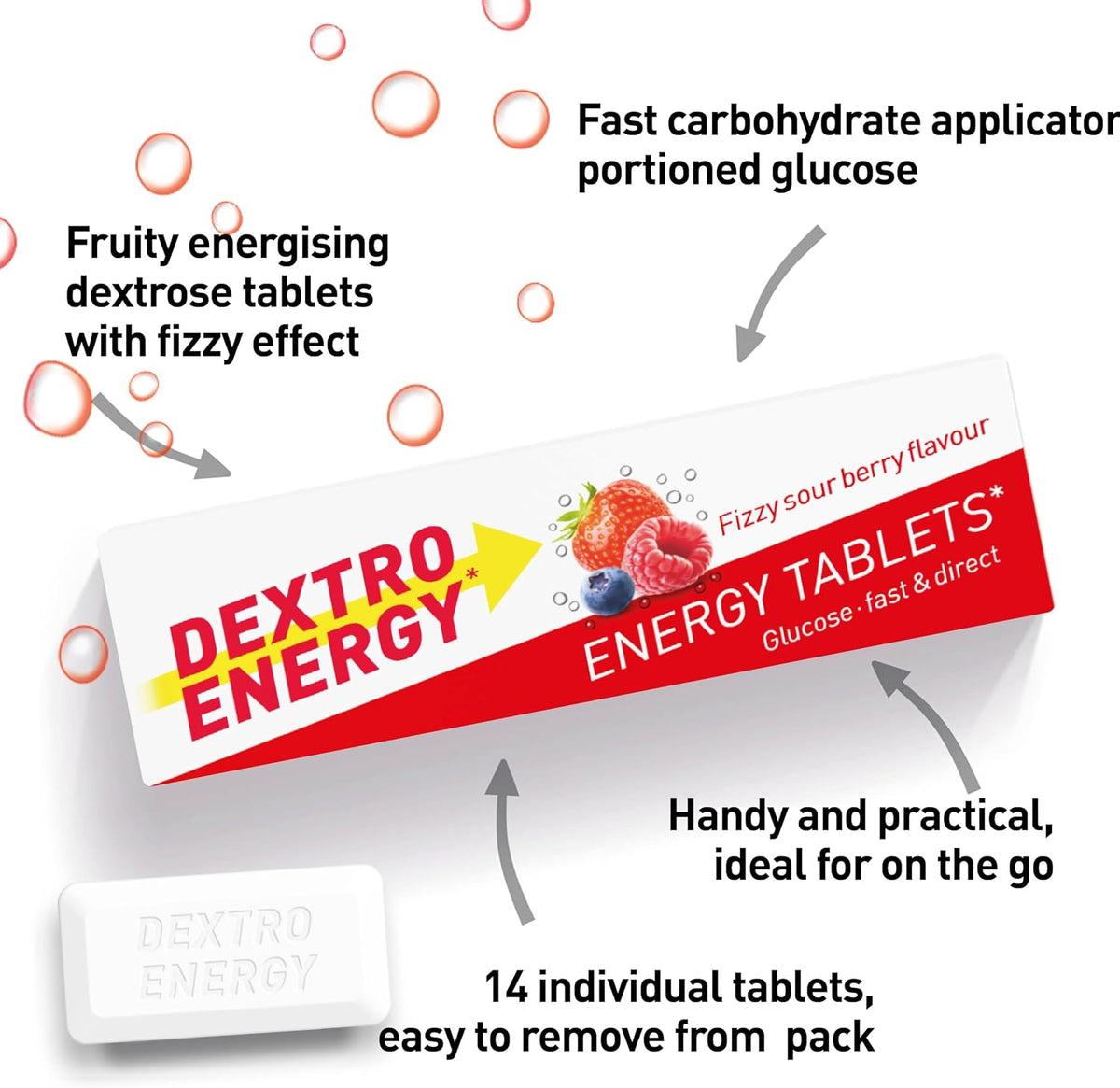 Dextro Energy Fizzy Sour Berry Glucose Tablets 14 Count (Pack of 24) - view 3
