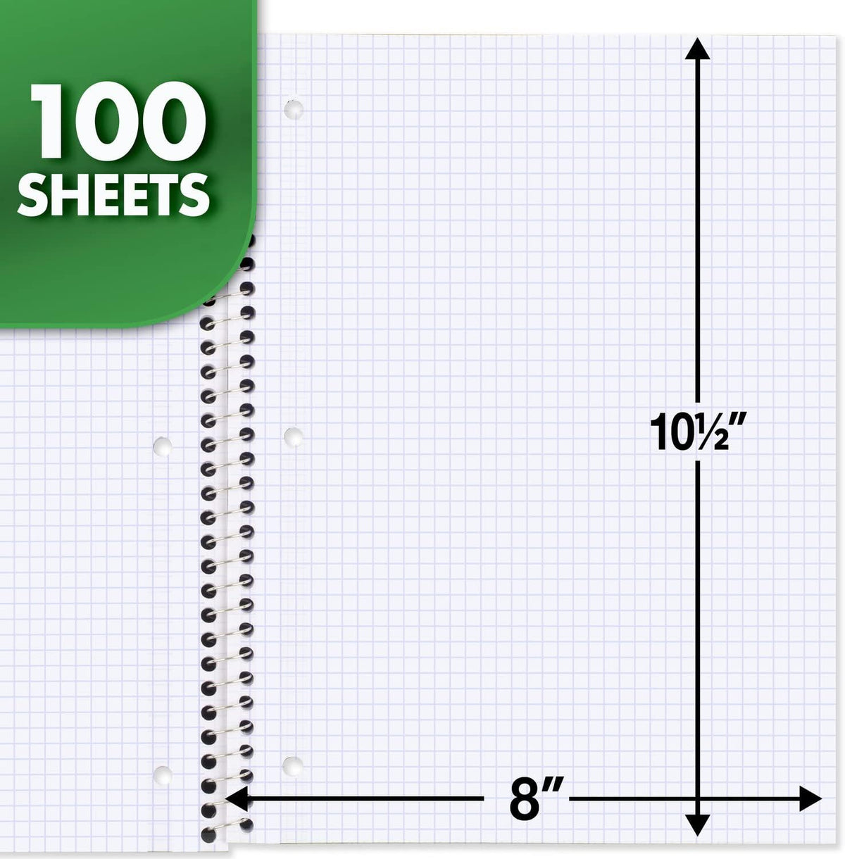 Mead Spiral Notebook, 1 Subject, Graph Ruled, 7-1/2 x 10-1/2 Inch, Green — alternate product view