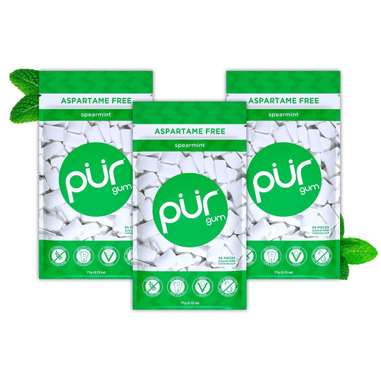PUR Gum Spearmint Xylitol Chewing Gum, 165 Count (3 x 55)