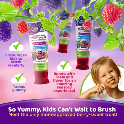 GuruNanda Kids Toothpaste for Toddlers with 10% Xylitol, Mixed Berry 4.2 oz - view 5