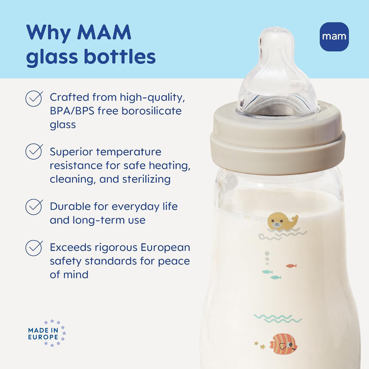 MAM Feel Good Pure Glass Anti-Colic Baby Bottles 6 oz (180 ml), 3 Pack - view 6