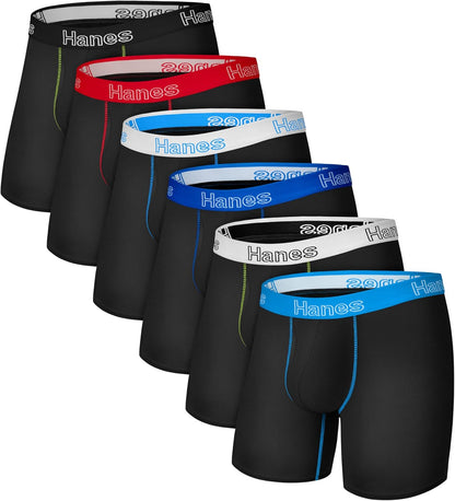 Hanes Men's Stretch Cotton Boxer Briefs, Moisture-Wicking - 6 Pack