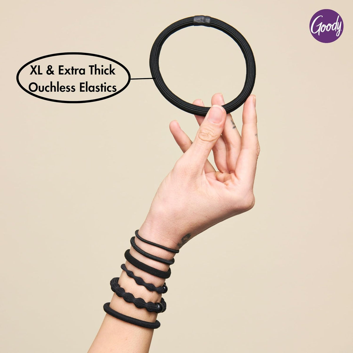 Goody Ouchless XL Extra Thick Hair Elastics, Black, 10 Count - view 5