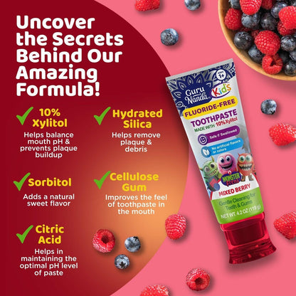 GuruNanda Kids Toothpaste for Toddlers with 10% Xylitol, Mixed Berry 4.2 oz - view 4