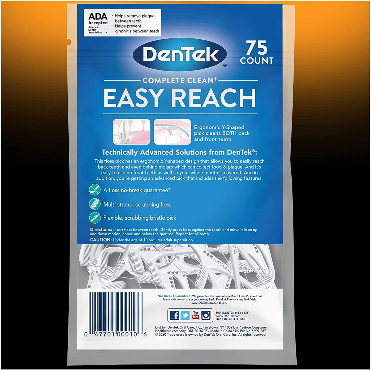 DenTek Complete Clean Easy Reach Floss Picks, 75 Count, Pack of 12 — alternate product view