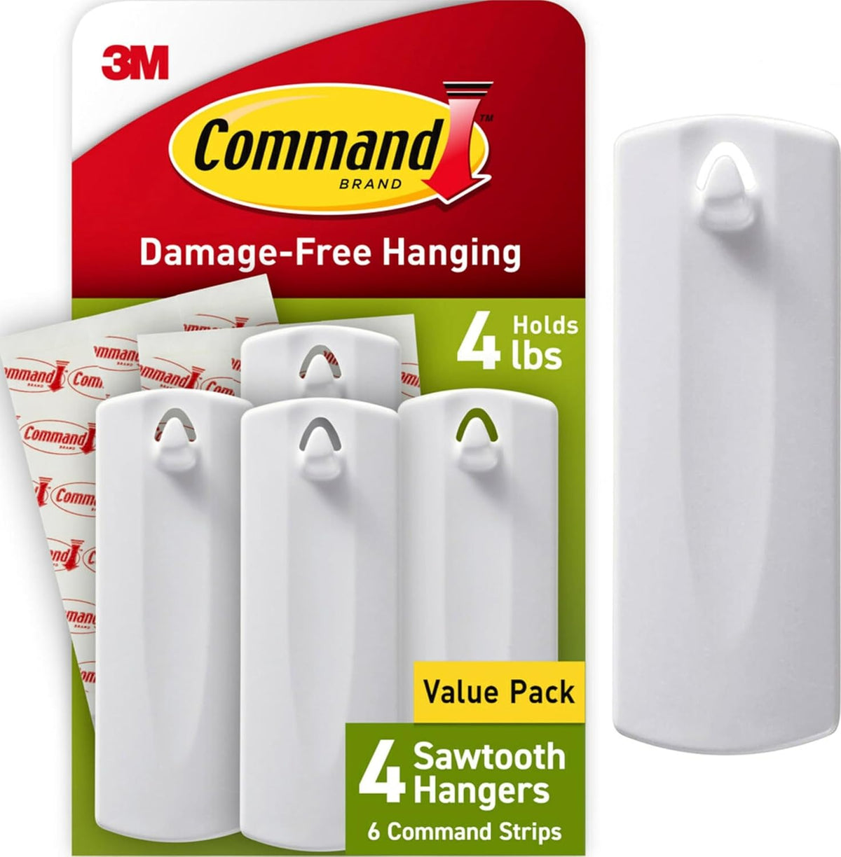 Command Sawtooth Frame Hangers, White, 4 Hangers, 1.8 kg (4 lb) — product view