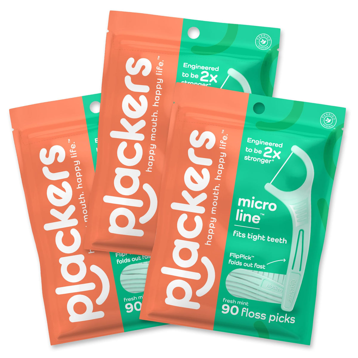 Plackers Micro Line Floss Picks, Fresh Mint, 90 Count, Pack of 3