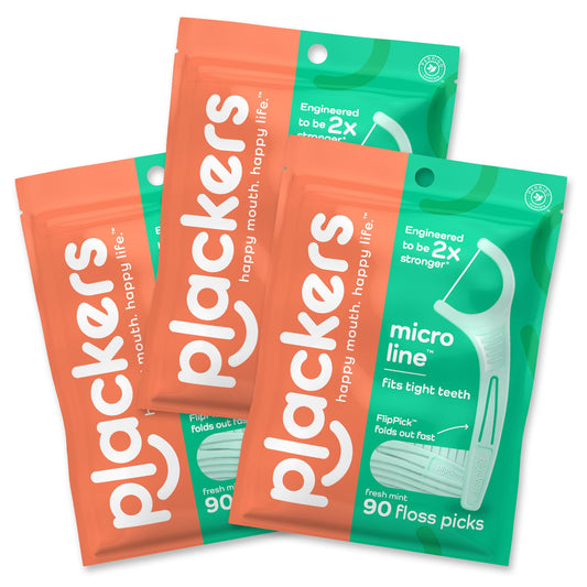 Plackers Micro Line Floss Picks, Fresh Mint, 90 Count, Pack of 3