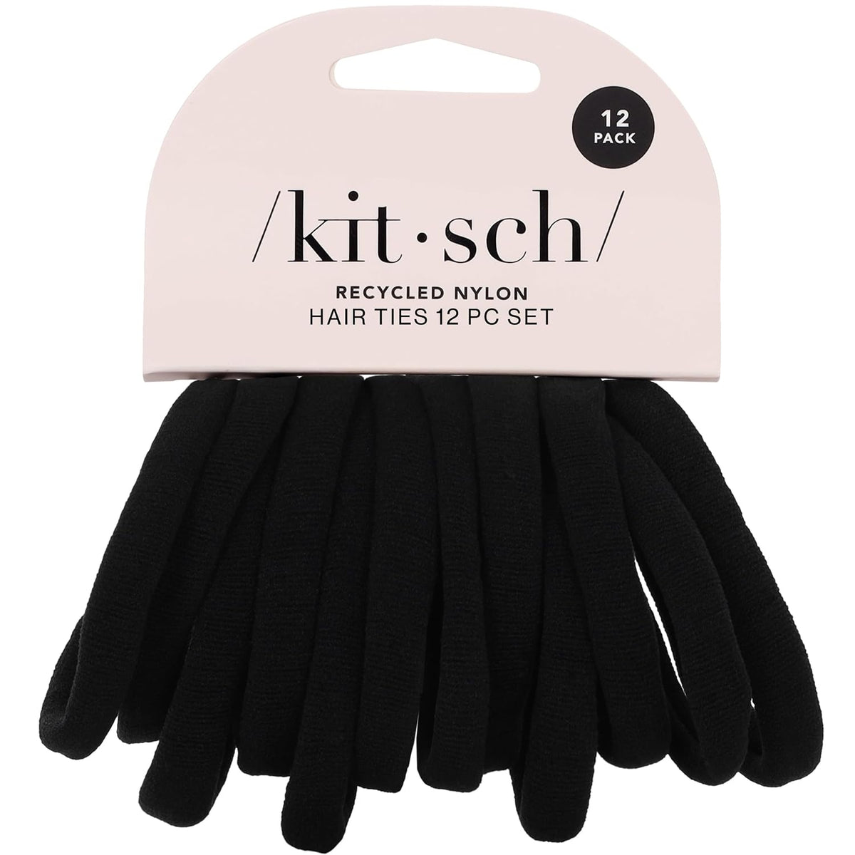 Kitsch Nylon Elastic Hair Ties, Black, 12 Pieces — product view