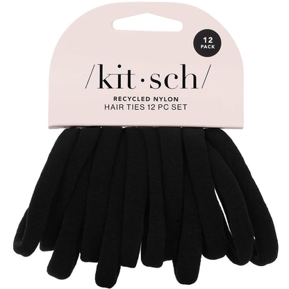 Kitsch Nylon Elastic Hair Ties, Black, 12 Pieces