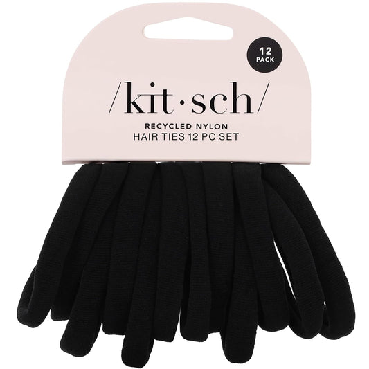 Kitsch Nylon Elastic Hair Ties, Black, 12 Pieces