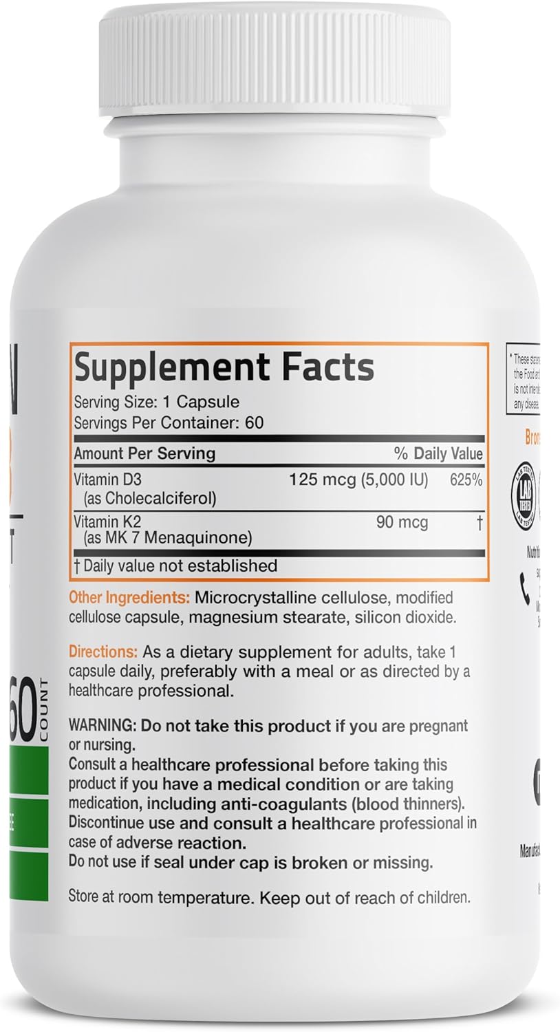 Bronson Vitamin K2 (MK7) and D3 Complex Supplement, 60 Capsules — alternate product view