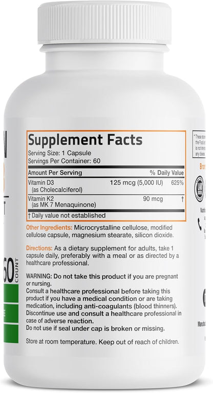 Bronson Vitamin K2 (MK7) and D3 Complex Supplement, 60 Capsules - view 2