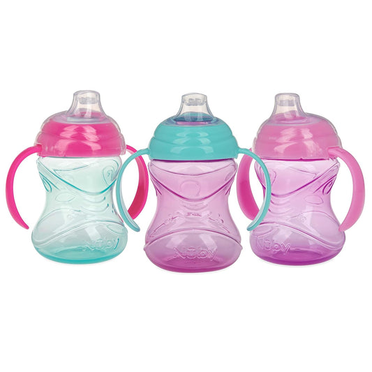 Nuby No-Spill Grip N Sip Soft Spout Cup with Clik It Lock, 10 oz, 3 Pack
