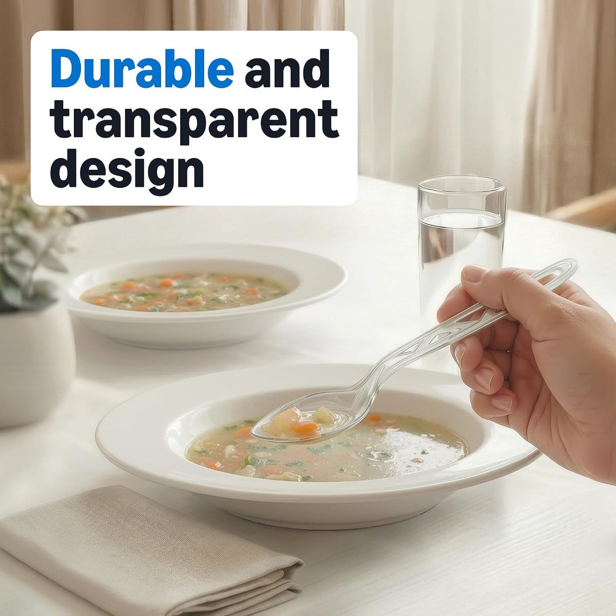 Disposable Clear Plastic Spoons, Large Pack of 100 - view 3