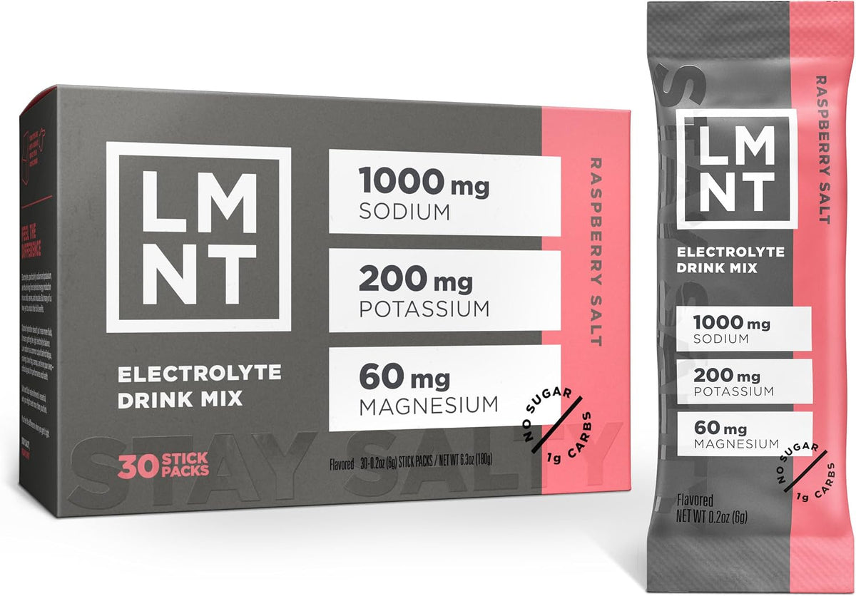 LMNT Zero Sugar Electrolyte Drink Mix Raspberry Salt 30 Count — product view