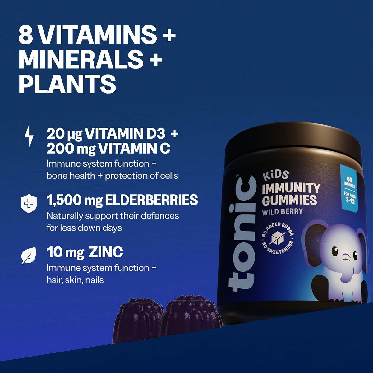 Tonic Health Kids 7 in 1 Elderberry Gummies Wild Berry 120 Count - view 3