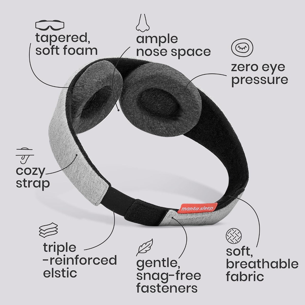 Manta Original Sleep Mask, Blackout, Adjustable with Eye Cups - view 2