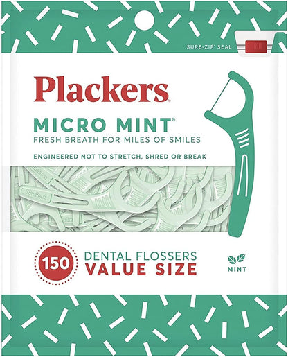 Plackers Micro Mint Dental Floss Picks, 150 Count (Pack of 3)