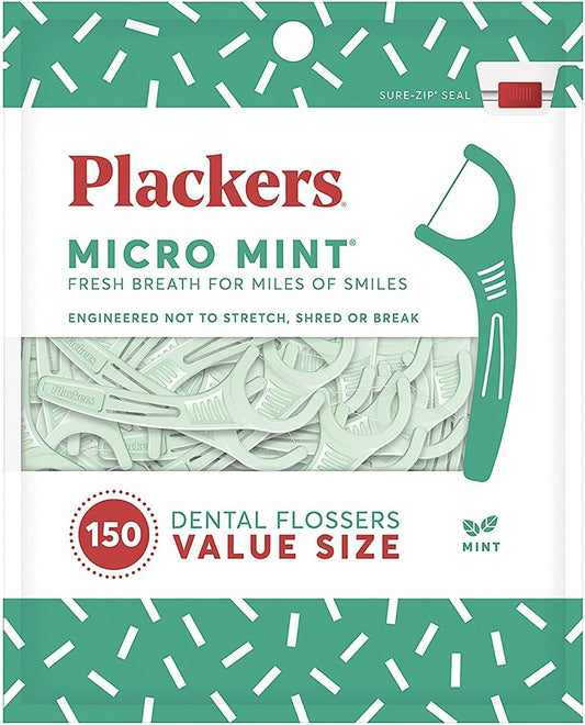 Plackers Micro Mint Dental Floss Picks, 150 Count (Pack of 3)