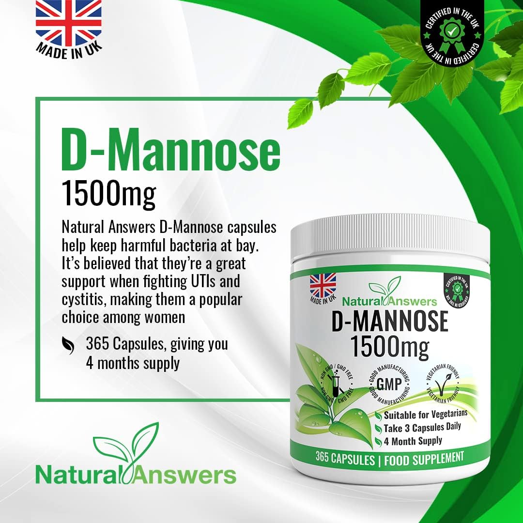 Natural Answers D-Mannose 1500 mg Vegetarian Capsules 365 Count — alternate product view