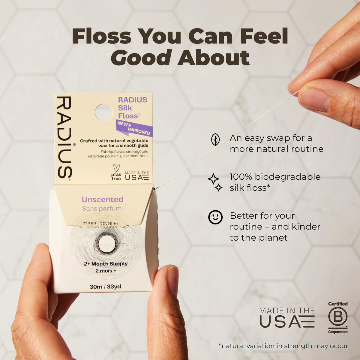 RADIUS Natural Silk Dental Floss, Unscented, 33 Yards (30 m), Pack of 3 - view 4