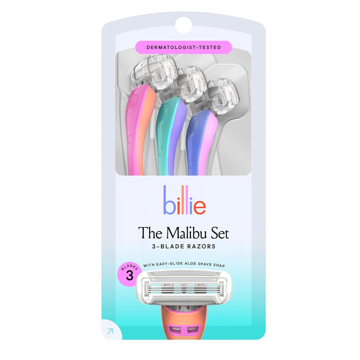 Billie 3 Blade Disposable Razors for Women, The Malibu Set, 3 Count