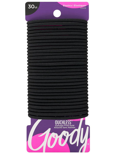 Goody Ouchless Elastic Hair Ties, Black 4 mm, 30 Count