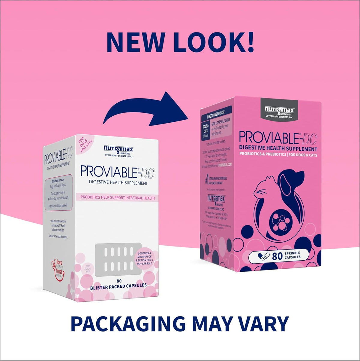 Nutramax Proviable Probiotics + Prebiotics for Dogs & Cats, 80 Capsules - view 2