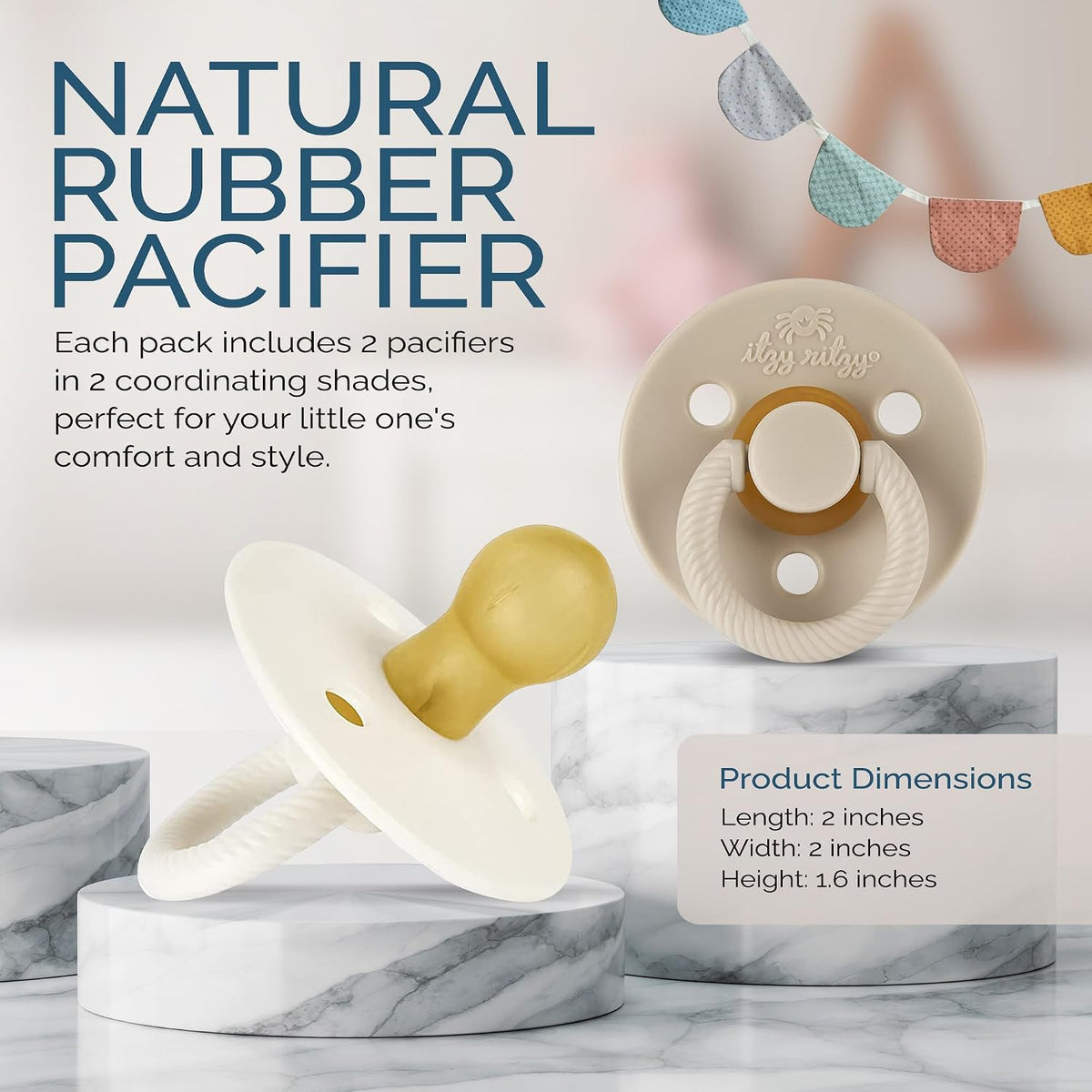 Itzy Ritzy Natural Rubber Dummies 0-6 Months, Set of 2 (Coconut/Toast) - view 6