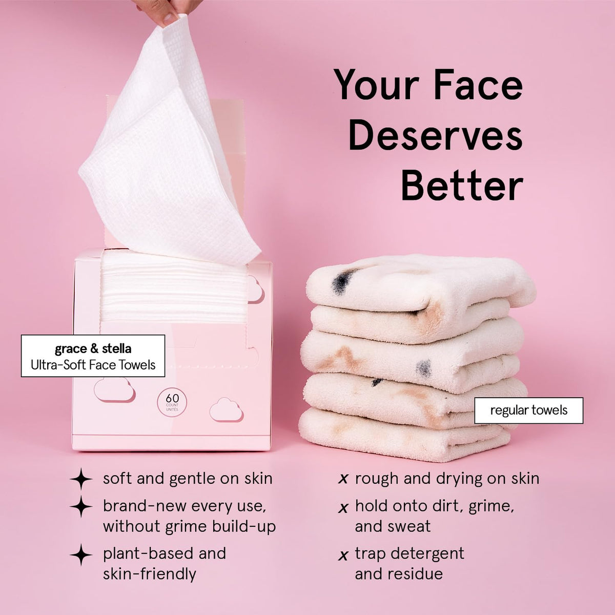 grace & stella Disposable Face Towels XL, 60 Count - view 3