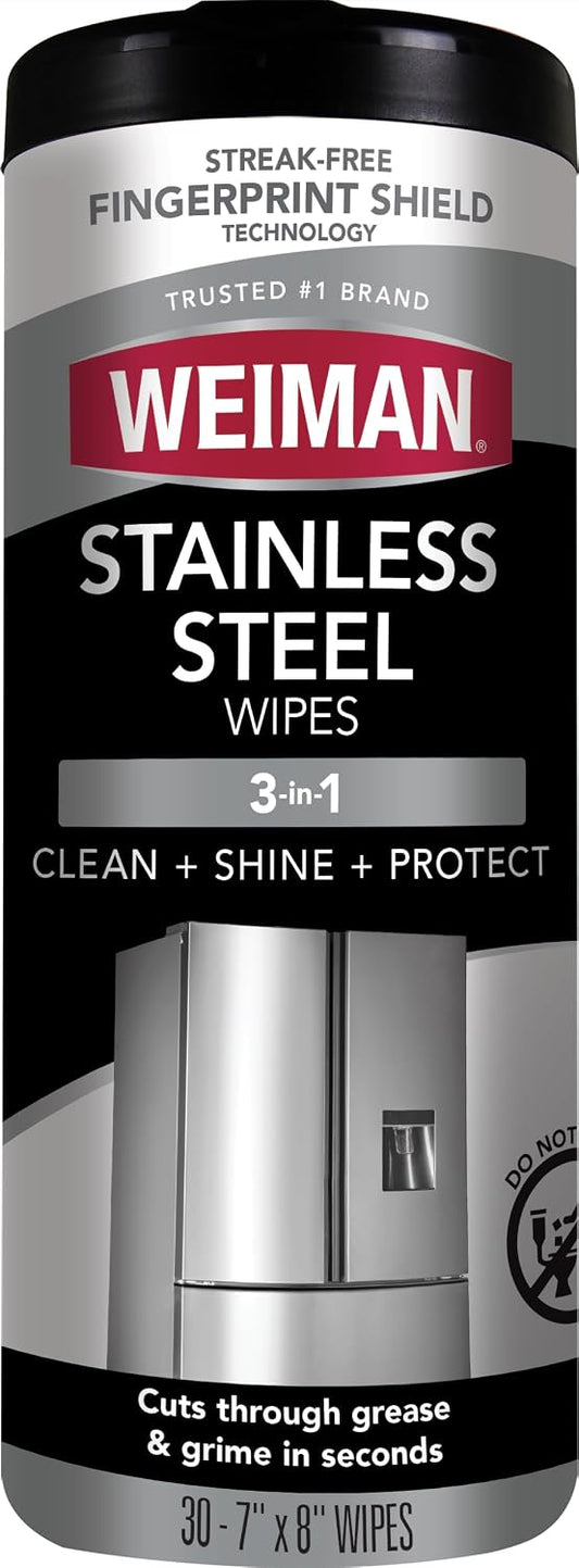 Weiman Stainless Steel Cleaner and Polisher Wipes, 30 Count