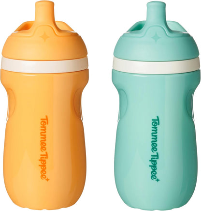 Tommee Tippee Insulated Sporty Spout Toddler Bottle 9oz, 2 Pack, Blue/Orange