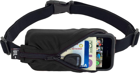SPIbelt Original Running Belt, Black with Black Zipper, No Logo Band