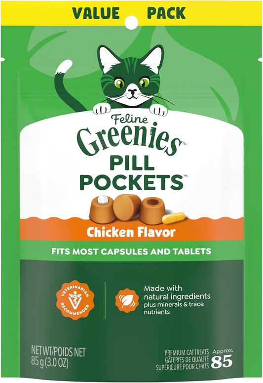 Feline Greenies Pill Pockets Cat Treats, Chicken, 3oz (85 Treats)