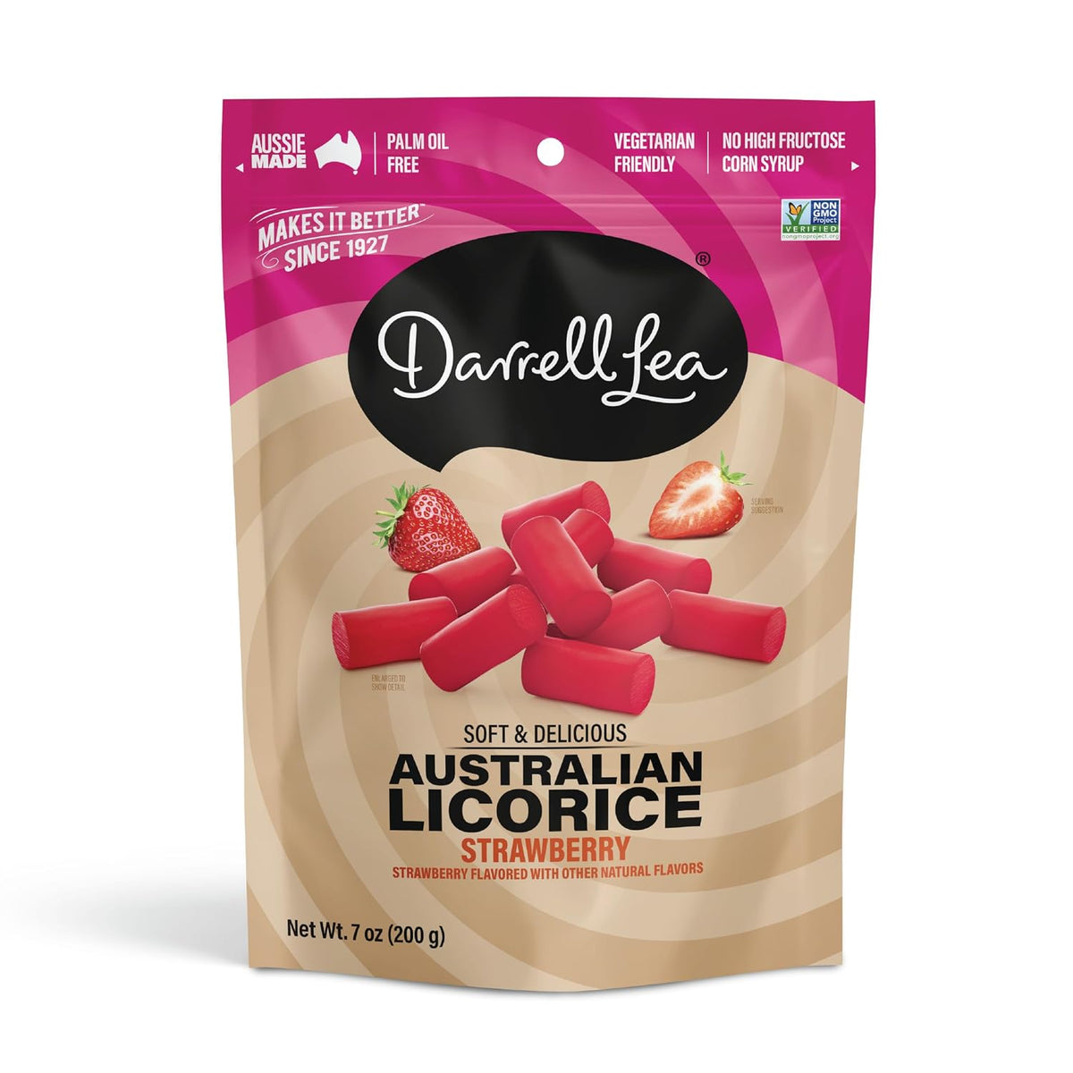 Darrell Lea Soft Strawberry Liquorice 7 oz Bag