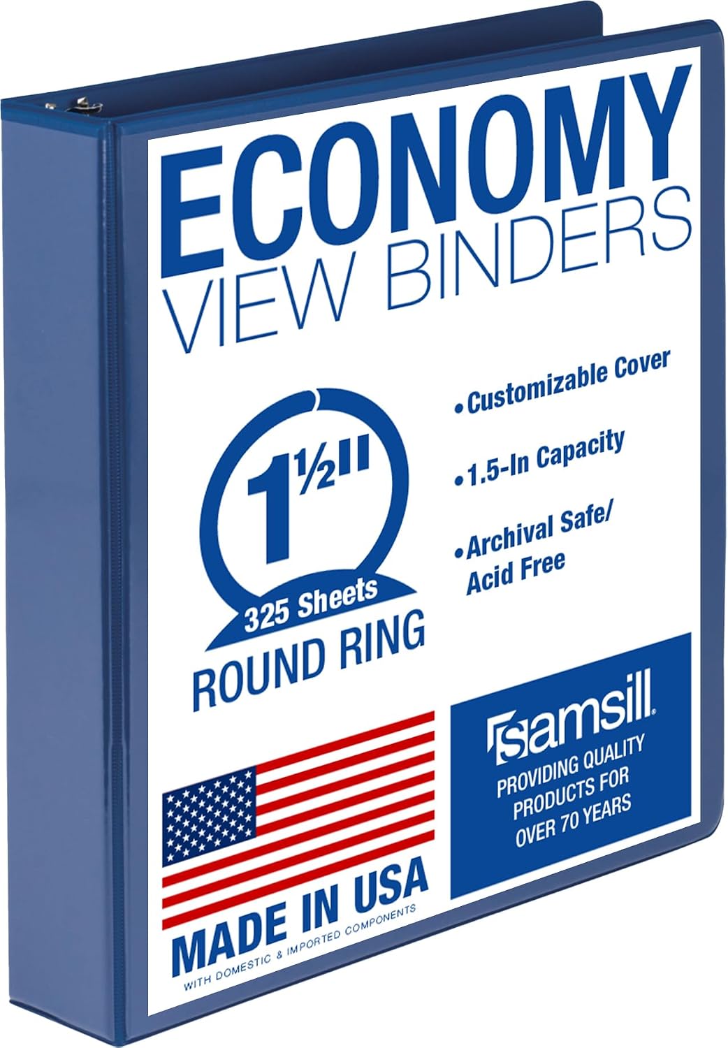 Samsill 1.5 Inch Round Ring Binder, Economy, Clear View, Dark Blue
