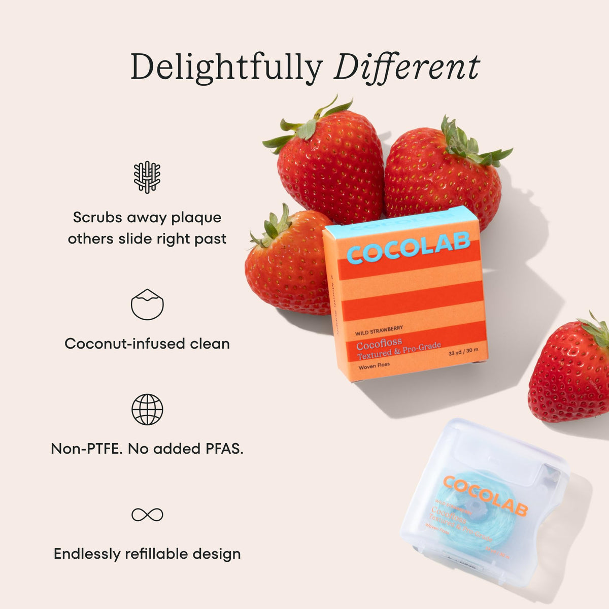 Cocofloss Expanding Woven Dental Floss, Strawberry, 33 Yards (30 m) - view 2