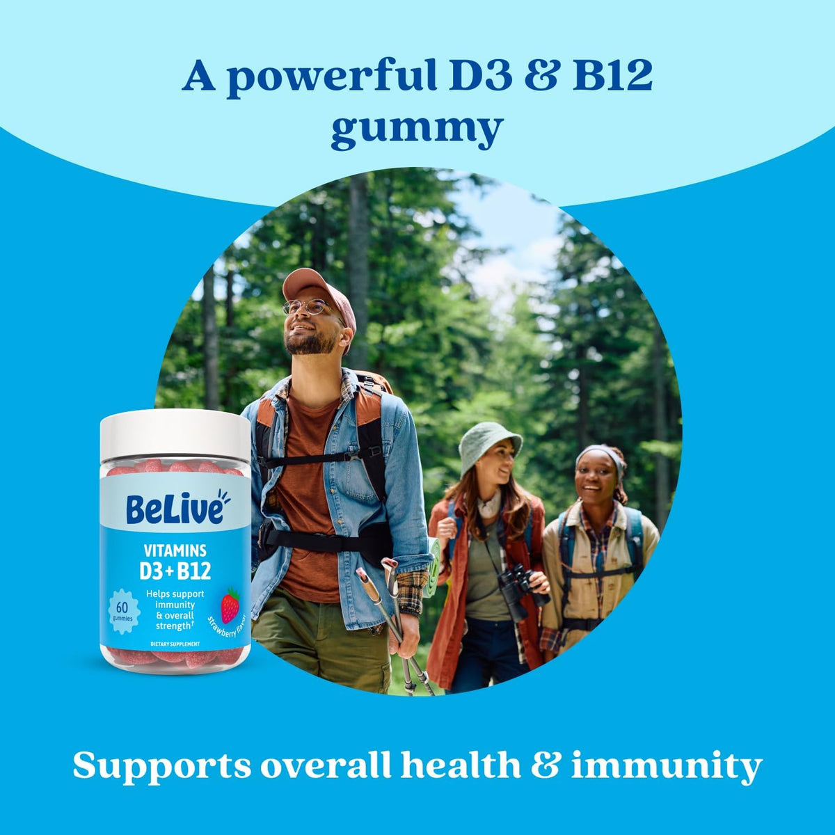 BeLive Vitamin D3 and B12 Gummies 2000 IU Strawberry 60 Count - view 3