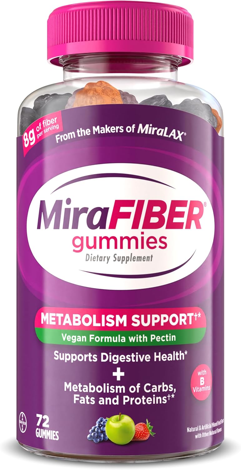 MiraLAX MiraFIBER Prebiotic Fibre Gummies, Mixed Fruit Flavour, 72 Count