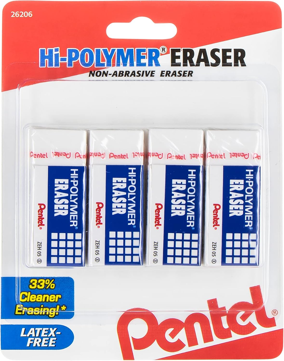 Pentel Hi-Polymer Small White Block Erasers, Pack of 4