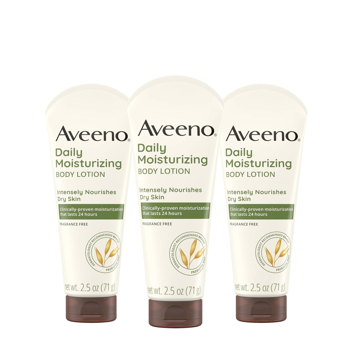 Aveeno Daily Moisturizing Body Lotion, Fragrance-Free, 3 x 2.5 fl oz