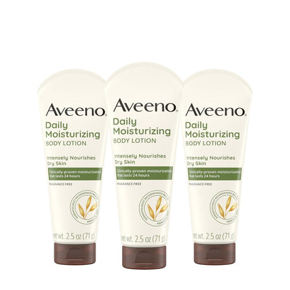 Aveeno Daily Moisturizing Body Lotion, Fragrance-Free, 3 x 2.5 fl oz