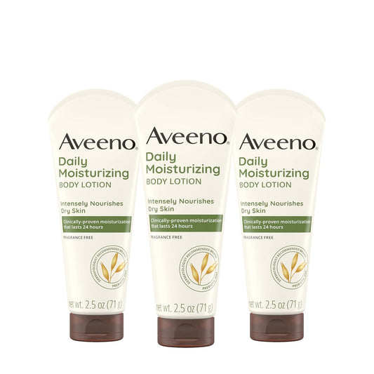 Aveeno Daily Moisturizing Body Lotion, Fragrance-Free, 3 x 2.5 fl oz
