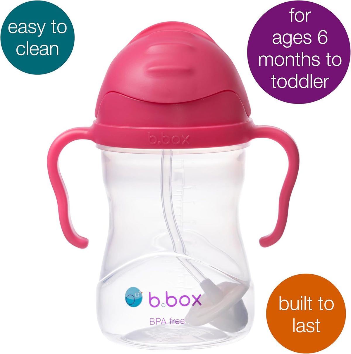 b.box Sippy Cup with Weighted Straw 240 ml (8 oz) Raspberry - view 4
