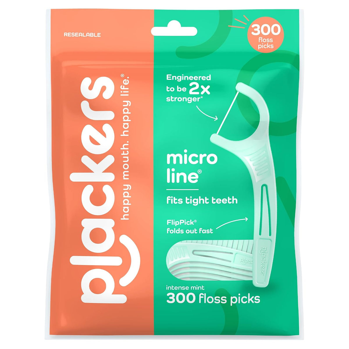 Plackers Micro Line Floss Picks, Intense Mint, 300 Count — product view