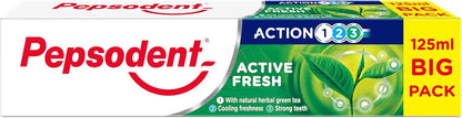 Pepsodent Active Fresh Toothpaste with Fluoride & Calcium, 125 ml